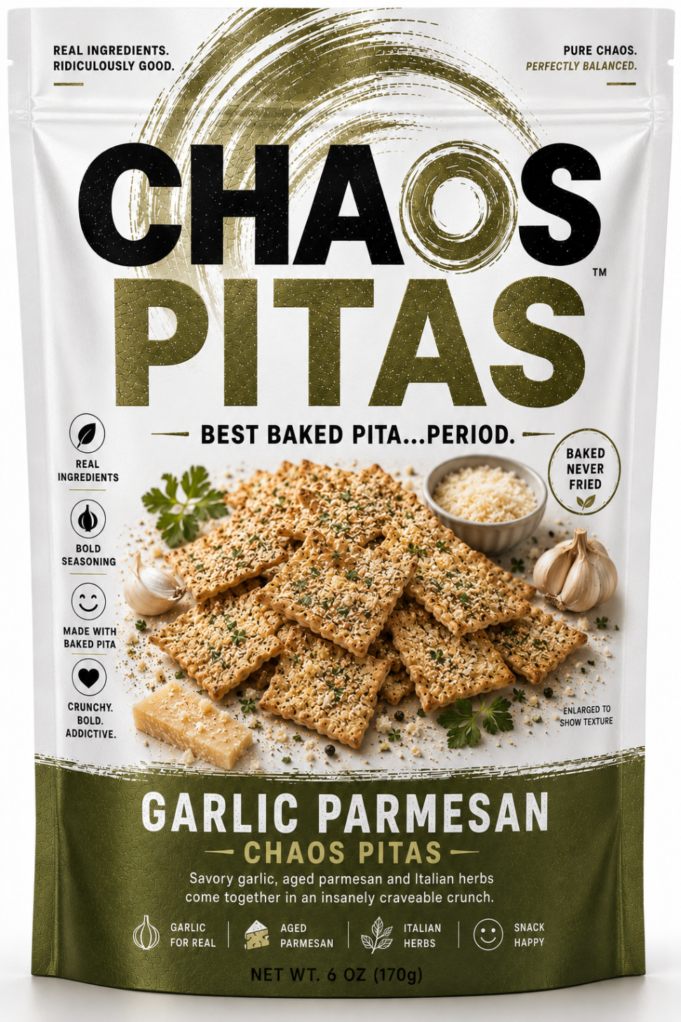 Chaos Pitas Garlic Parmesan package
