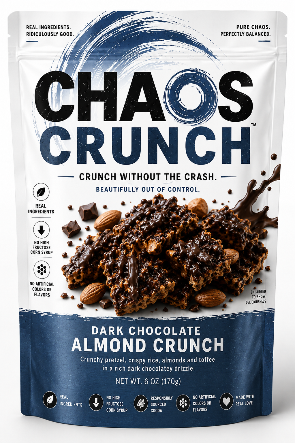 Chaos Crunch Dark Chocolate Almond Crunch package